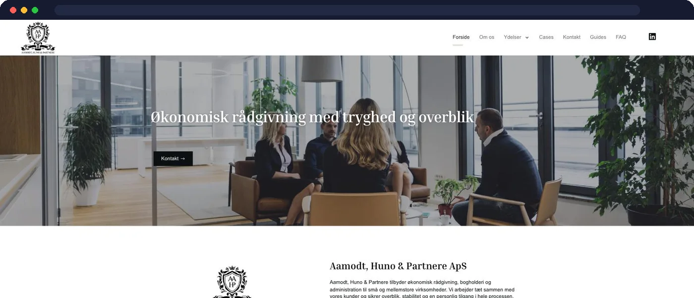 Aamodt, Huno & Partnere – hjemmeside udviklet af Talento